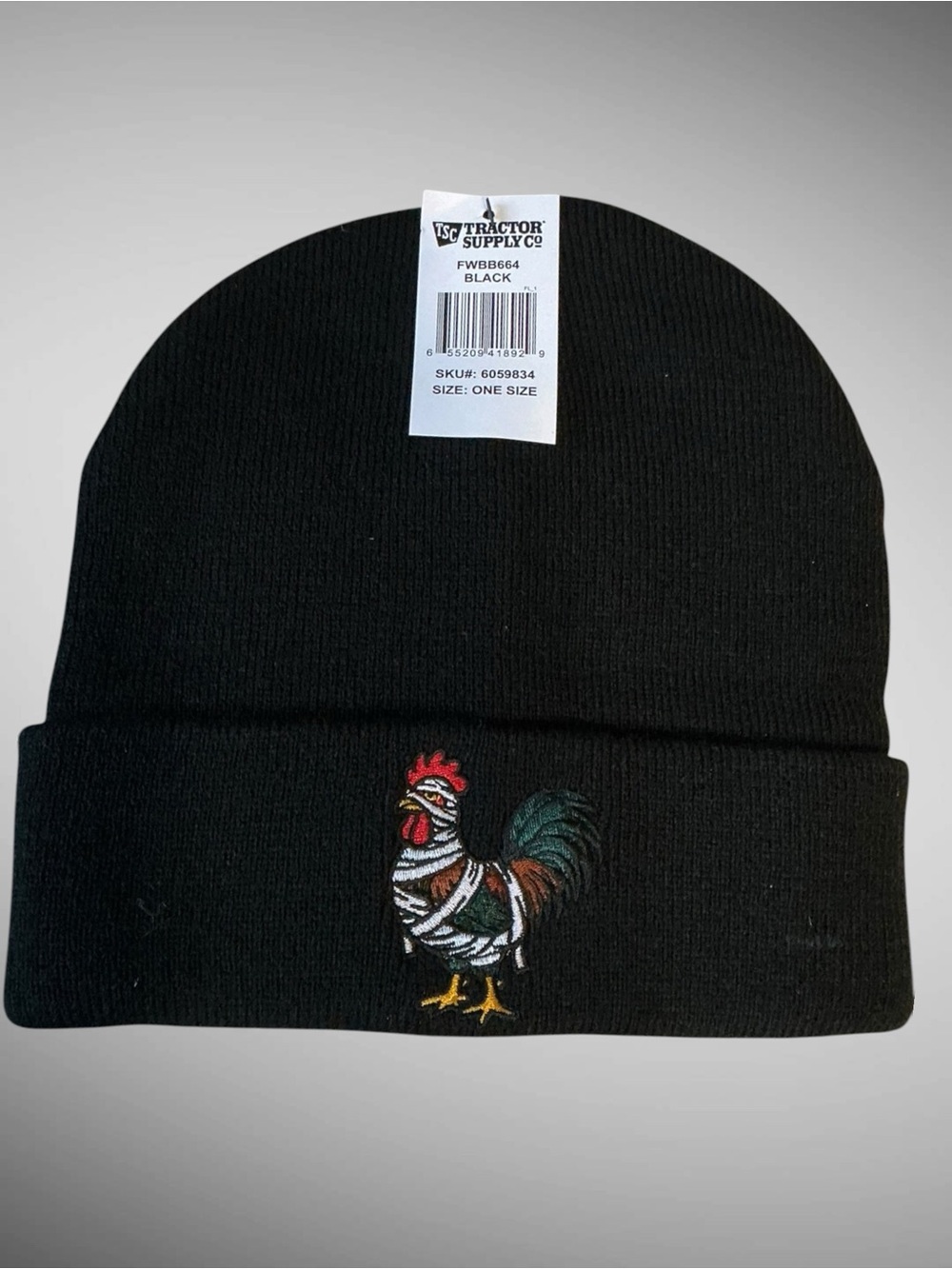 Tractor Supply Zombie Chicken Rooster Halloween Black Beanie Hat NWT